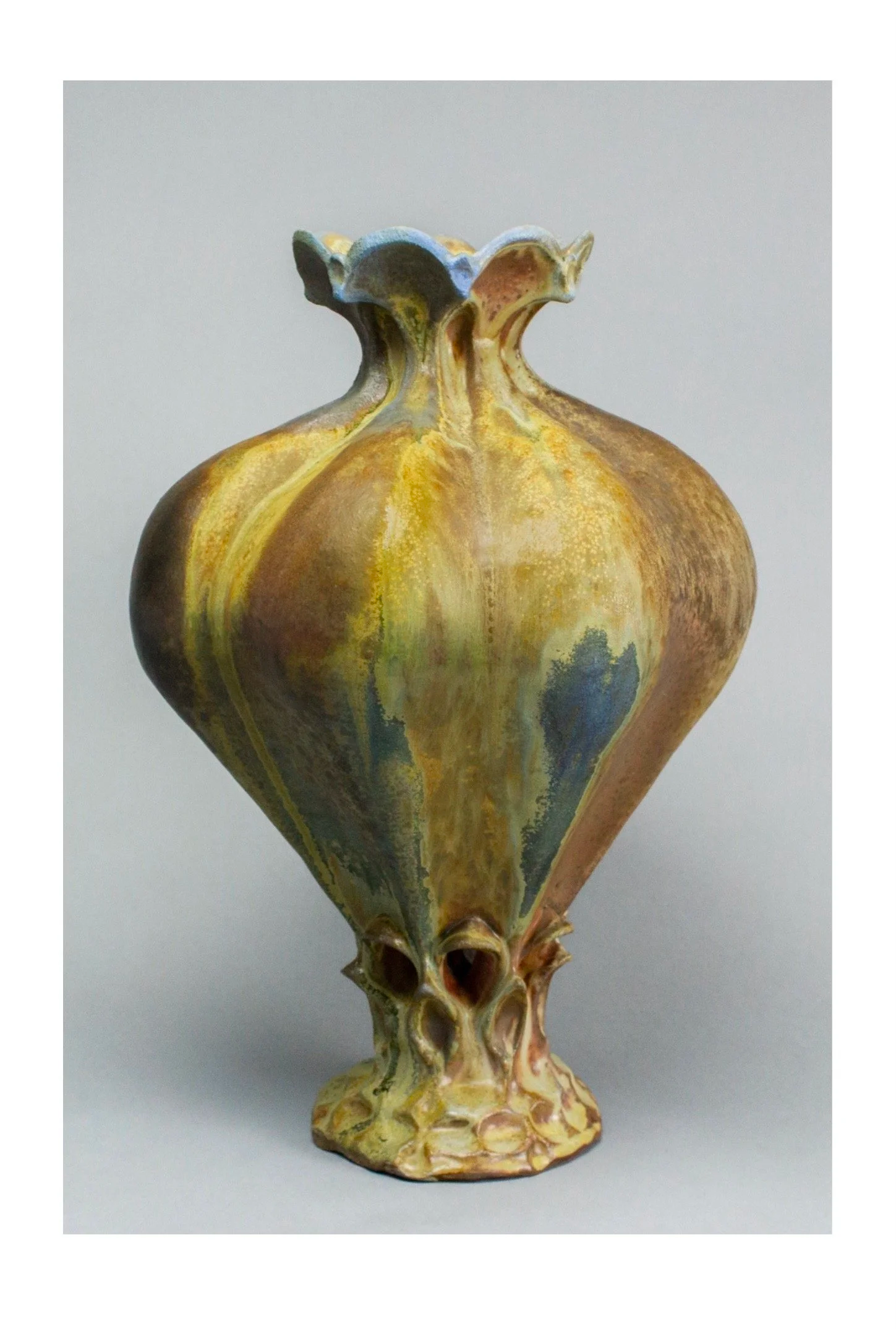 Tall Yellow/Brown bulbous flower vase